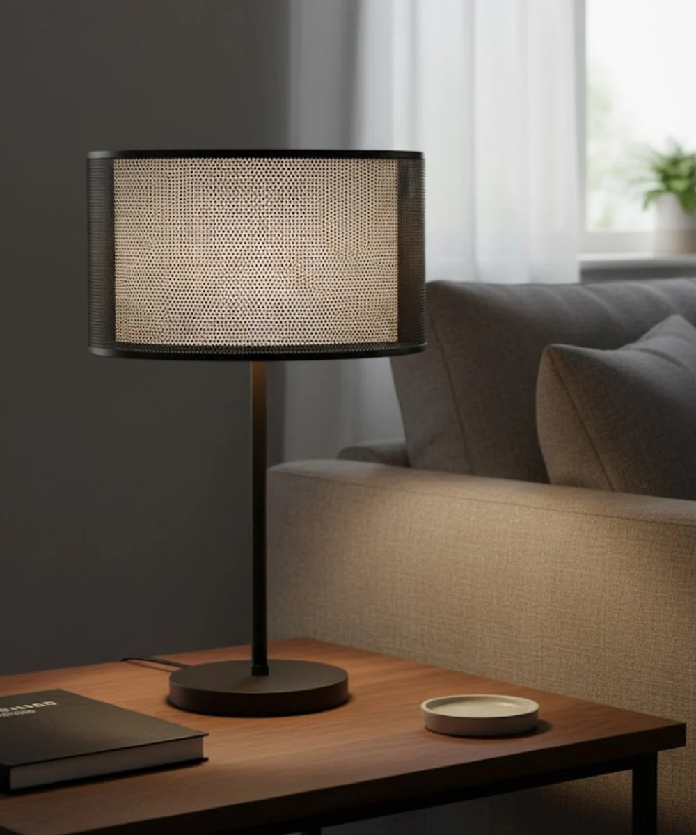 16x16x10 Perforated Metal ORB/White Linen Double Drum Hardback Lampshade - Image 2