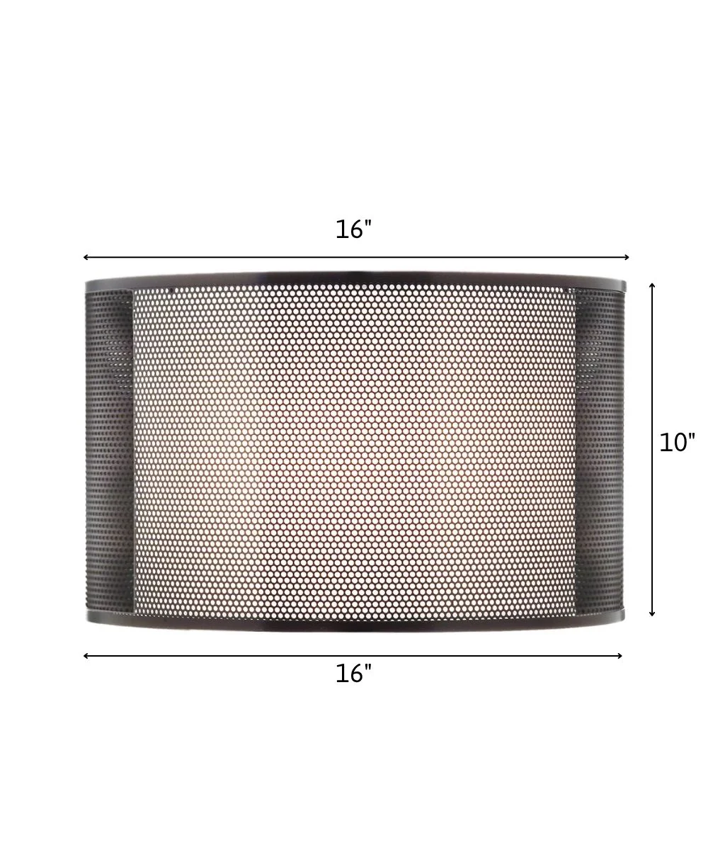 16x16x10 Perforated Metal ORB/White Linen Double Drum Hardback Lampshade - Image 3
