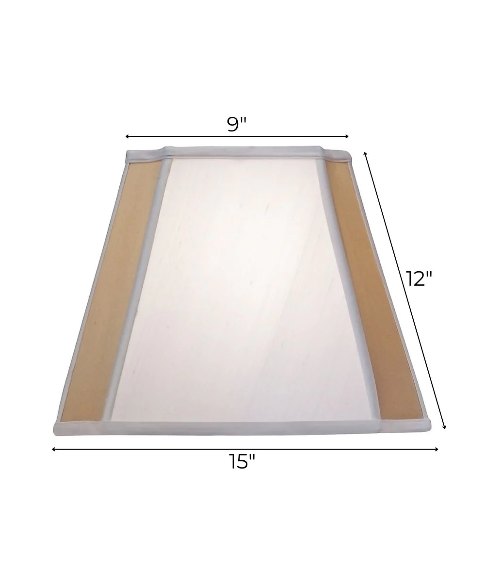 9x15x12 Off White & Tan Silk Shantung Cut Corner Square Softback Lampshade - Image 3