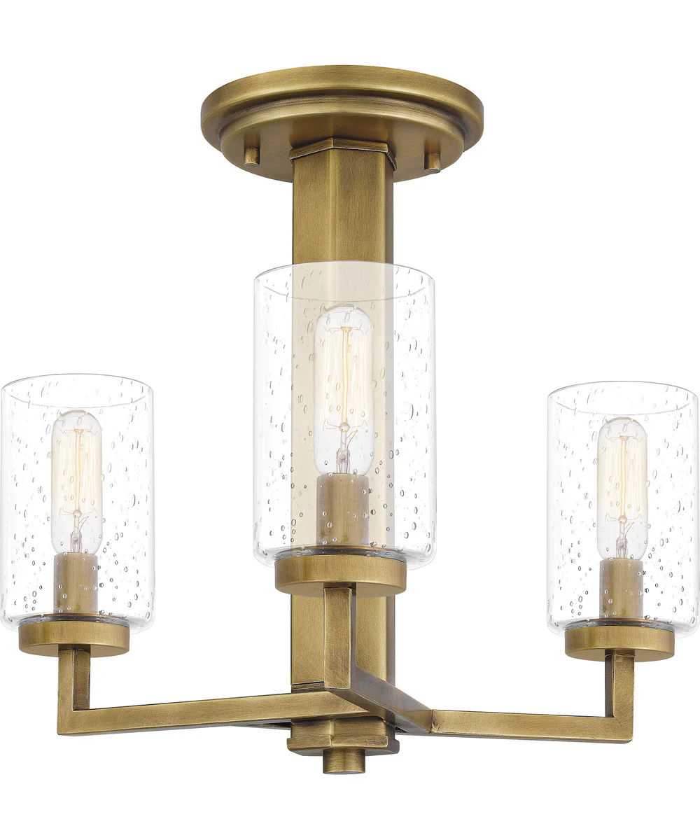 Sunburst 3-light Semi Flush Mount Weathered Brass - Image 2
