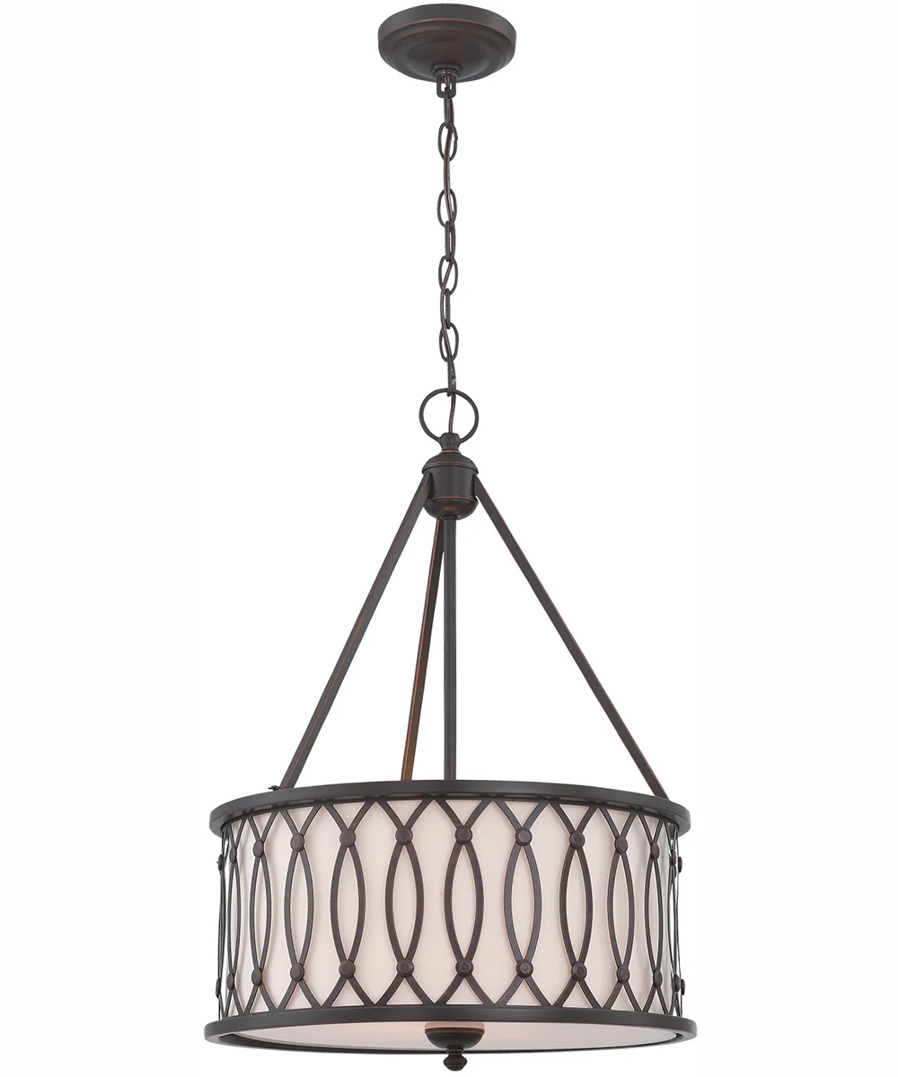 Tacey 3-Light Pendant Dark Bronze/Inner White Fabric Shade