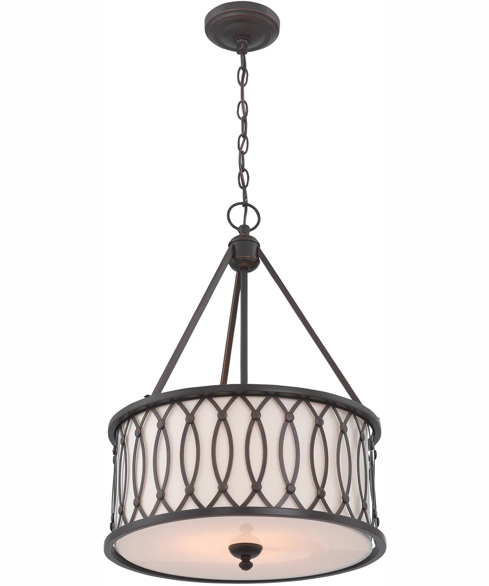 Tacey 3-Light Pendant Dark Bronze/Inner White Fabric Shade - Image 2
