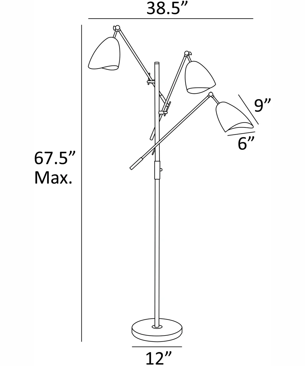 Tanko 1-Light 3-Light Metal Floor Lamp Antique Brass/Black - Image 4