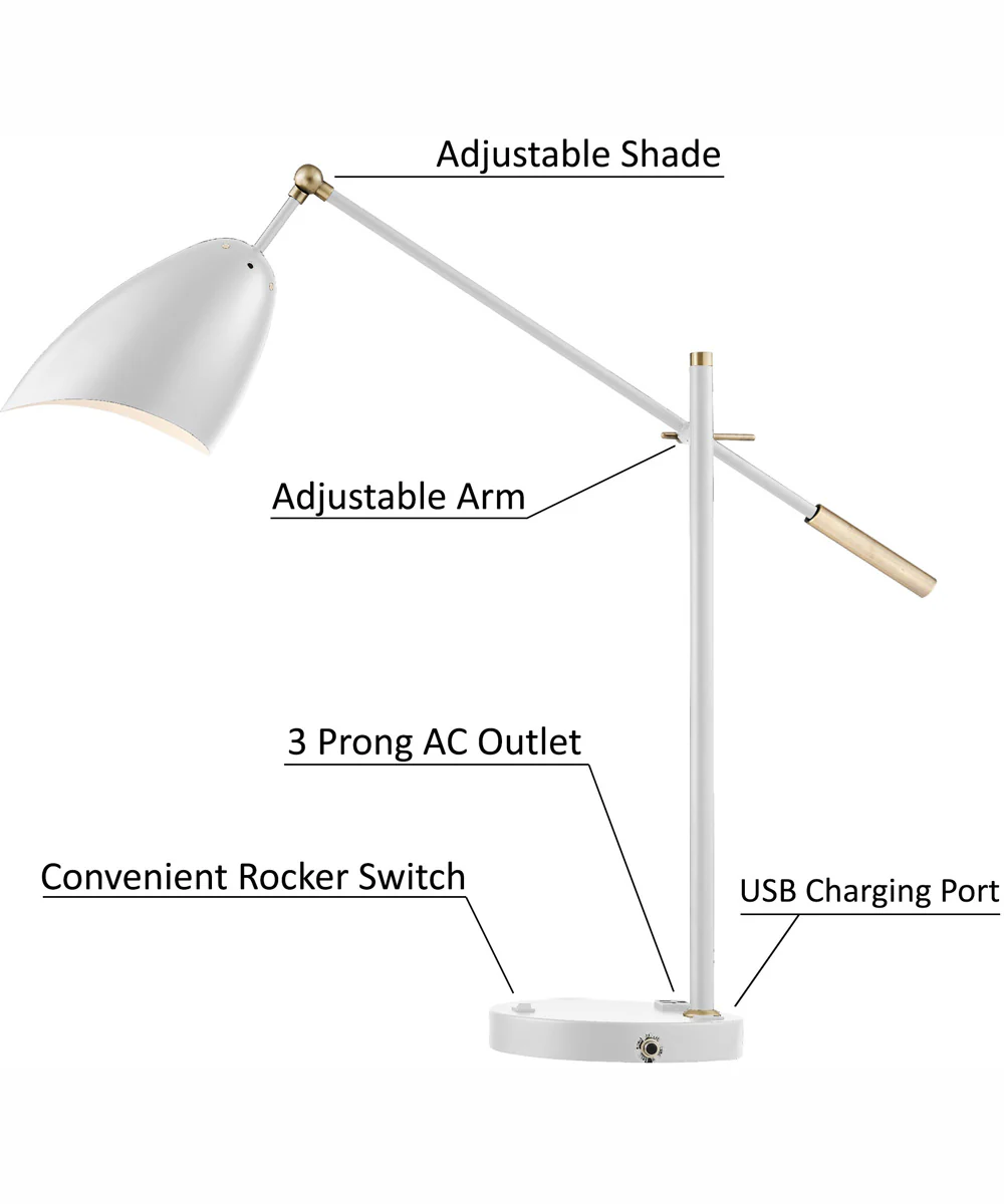Tanko 1-Light Metal Table Lamp Antique Brass/White With Usb Charging And Outlet - Image 5