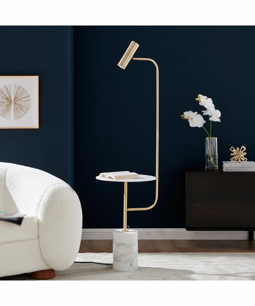Tatum 1-Light Floor Lamp With Table Antique Brass/White Marble - Image 3