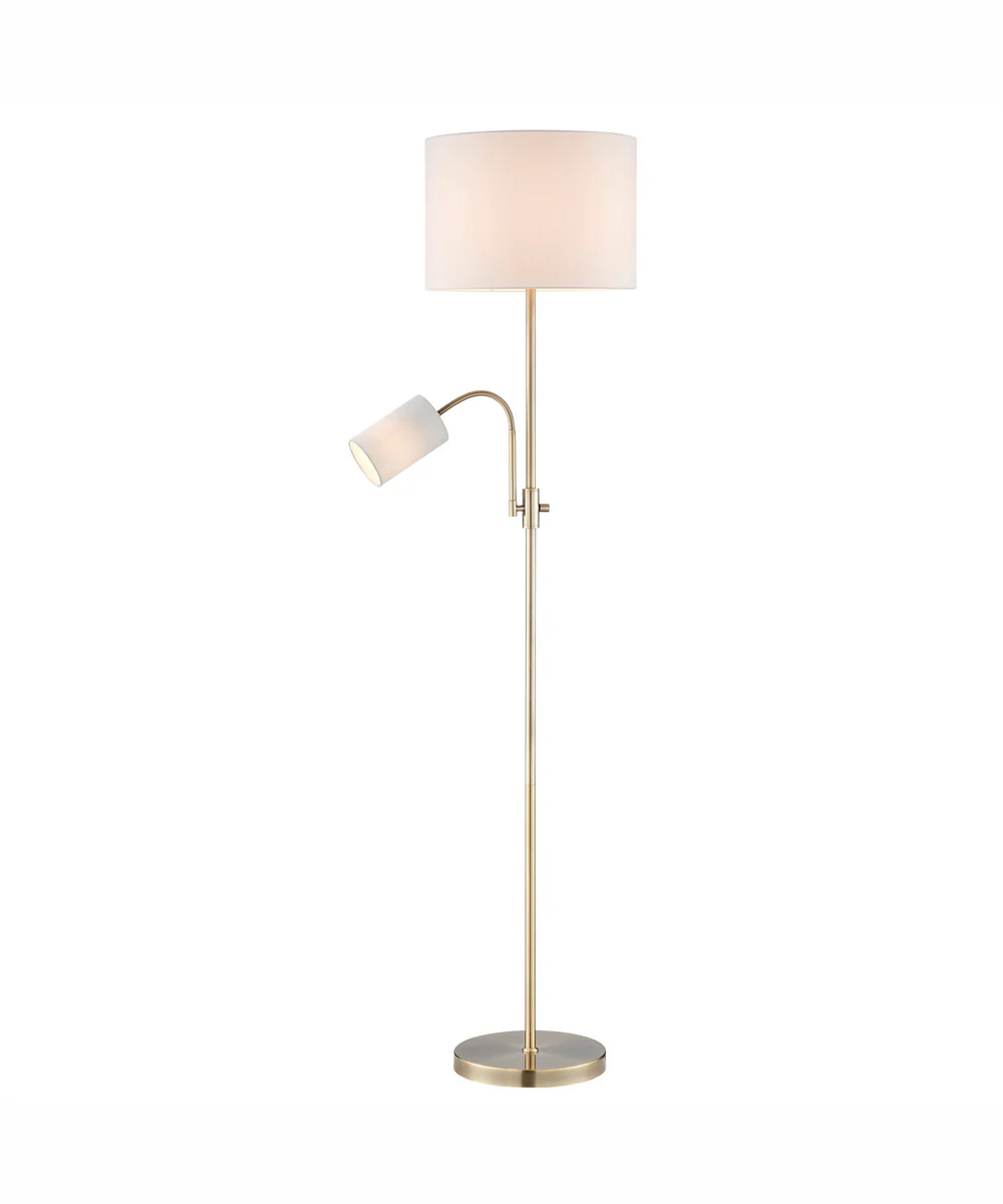Tayvon 1-Light Floor/Reading Combo Lamp Antique Brass/White Fabric Shade