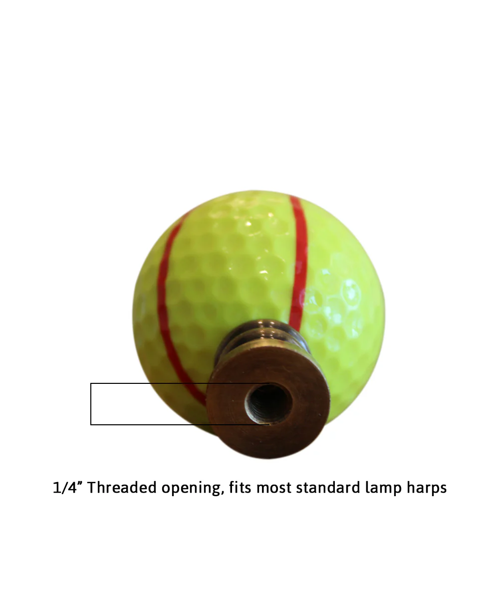 Tennis Ball Lamp Finial, Yellow with Red Stripe 2.25"h - Image 3