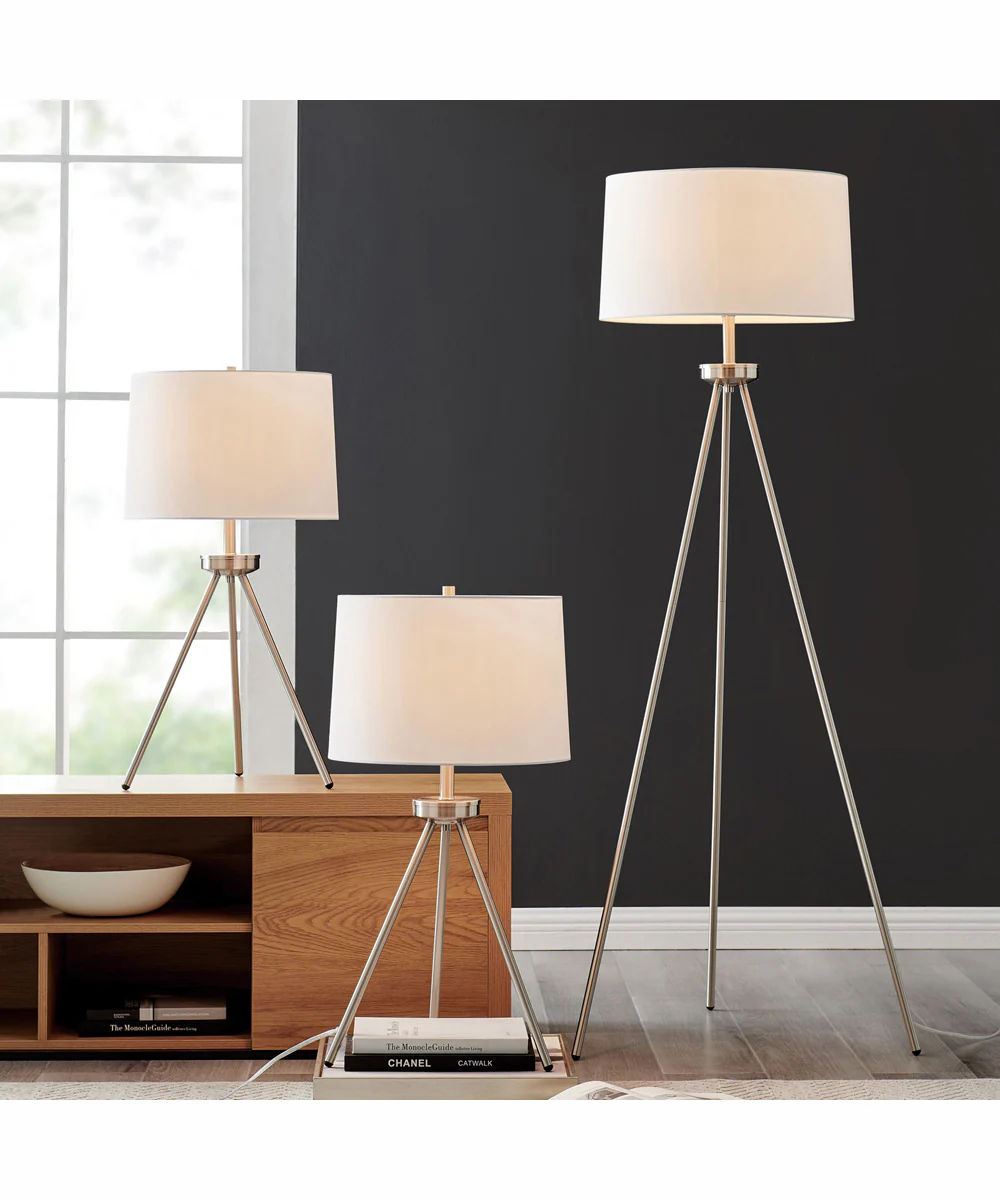 Tullio 1-Light 3Pcs Floor & Table Lamp Set Brushed Nickel/White Shade - Image 4