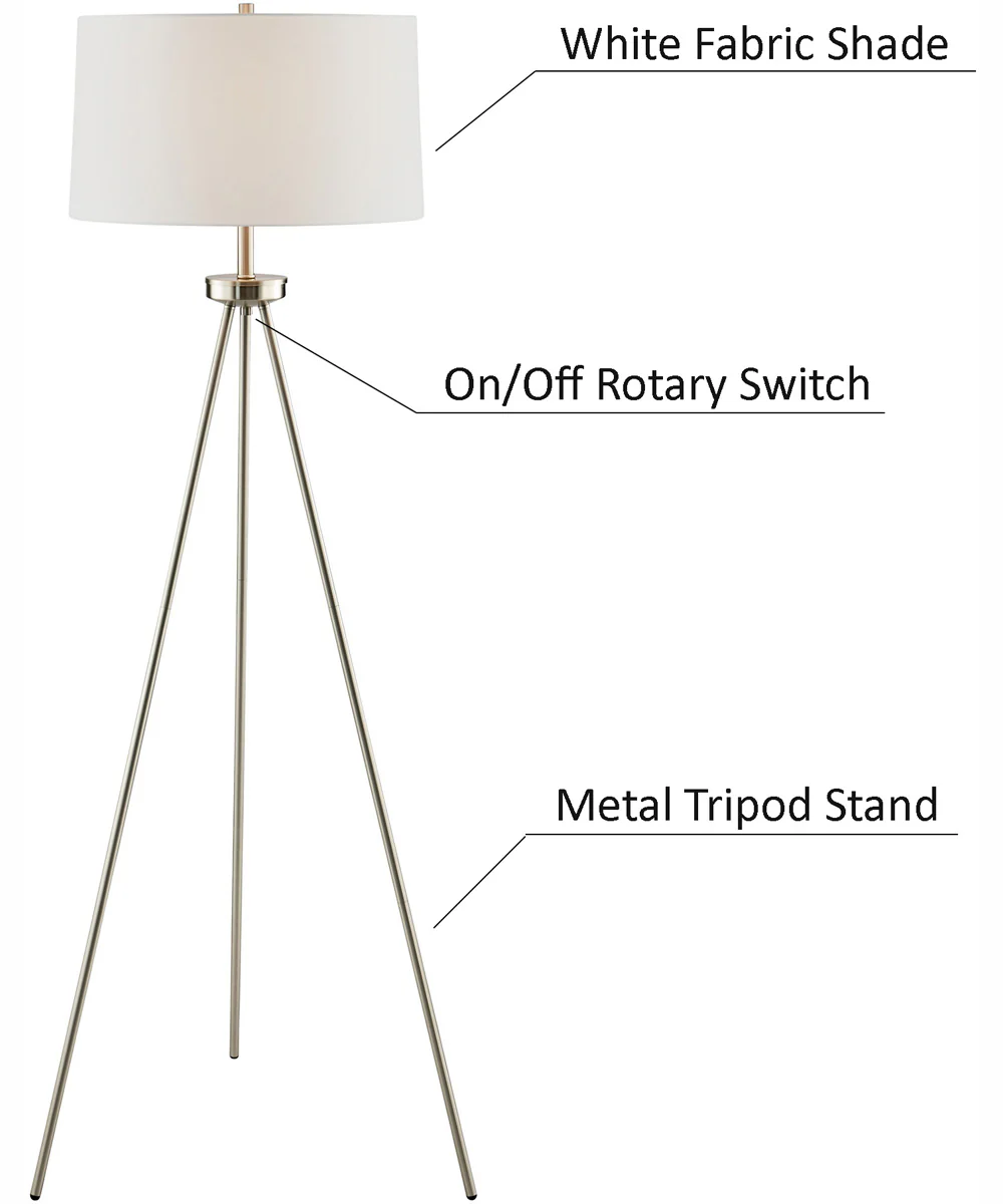 Tullio 1-Light 3Pcs Floor & Table Lamp Set Brushed Nickel/White Shade - Image 7