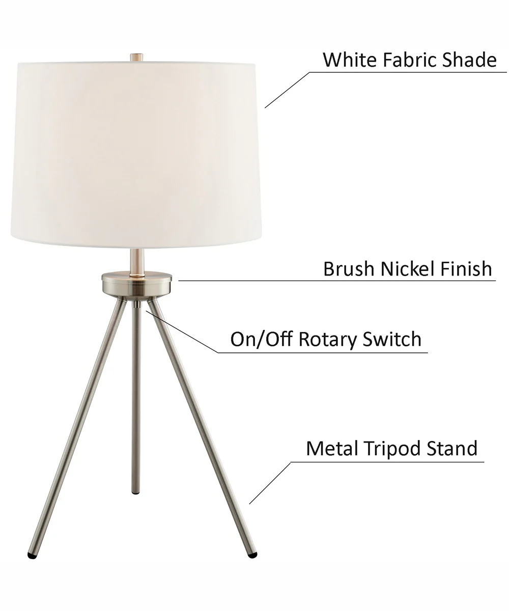 Tullio 1-Light 3Pcs Floor & Table Lamp Set Brushed Nickel/White Shade - Image 8