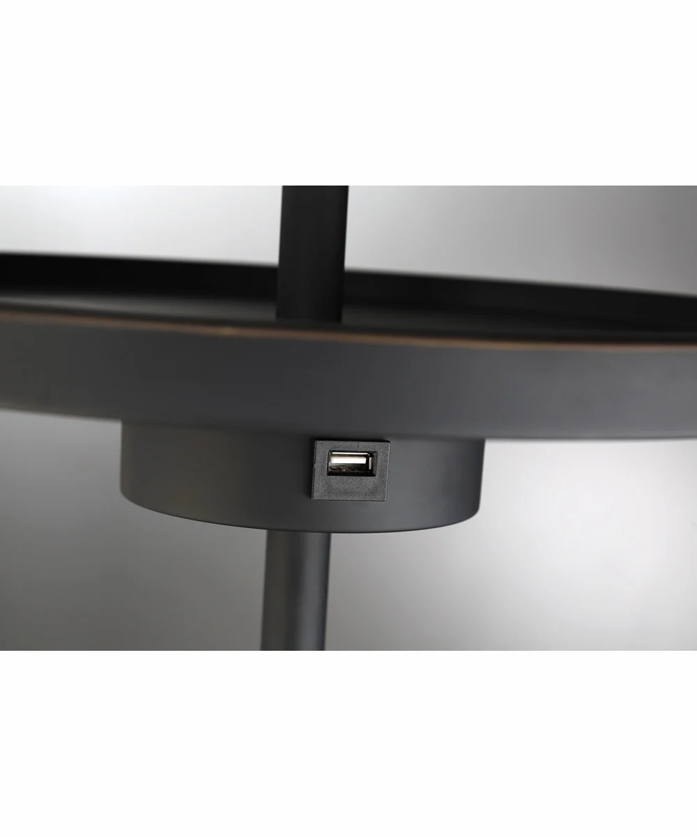 Tungsten 1-Light Floor Lamp With Tray Dark Brz/Linen Shade - Image 2