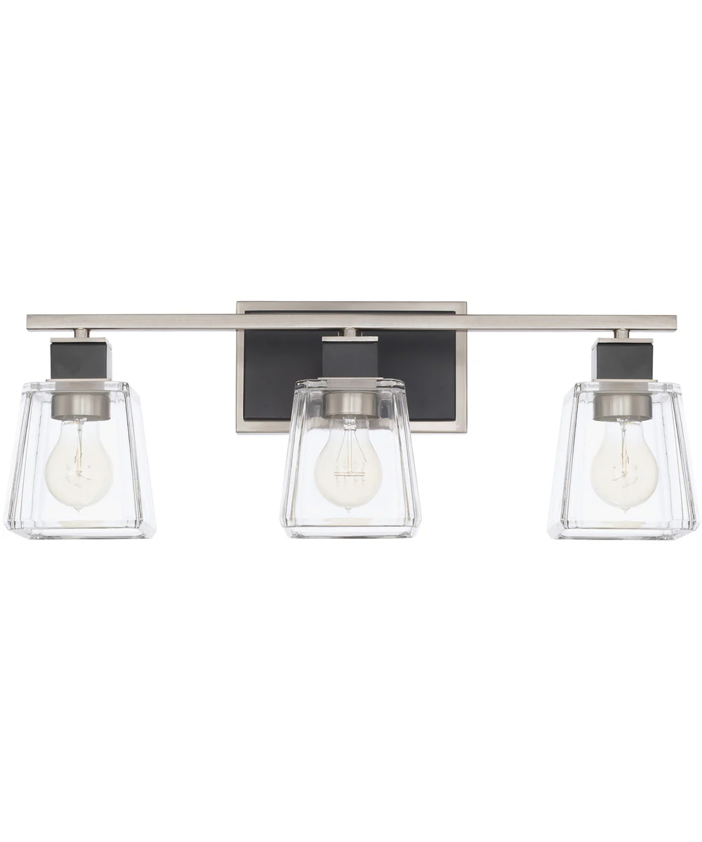 Tux 3-Light Vanity In Black Tie With Clear Glass