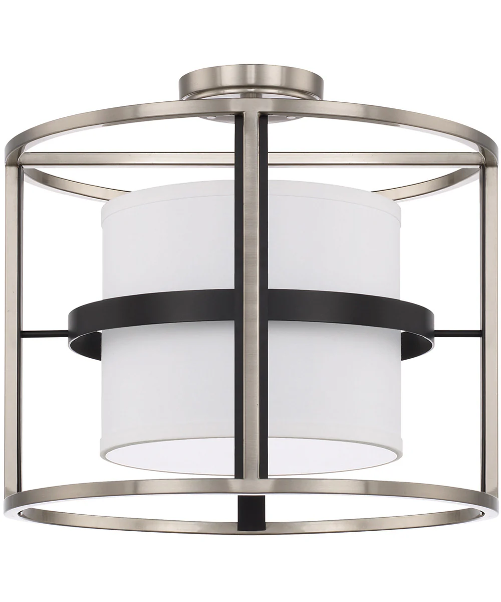 Tux 4-Light Dual-Mount Semi-Flush/Pendant Mount In Black Tie With White Fabric Shade And Diffuser