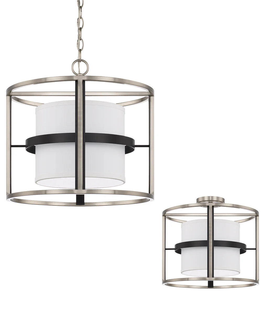 Tux 4-Light Dual-Mount Semi-Flush/Pendant Mount In Black Tie With White Fabric Shade And Diffuser - Image 2