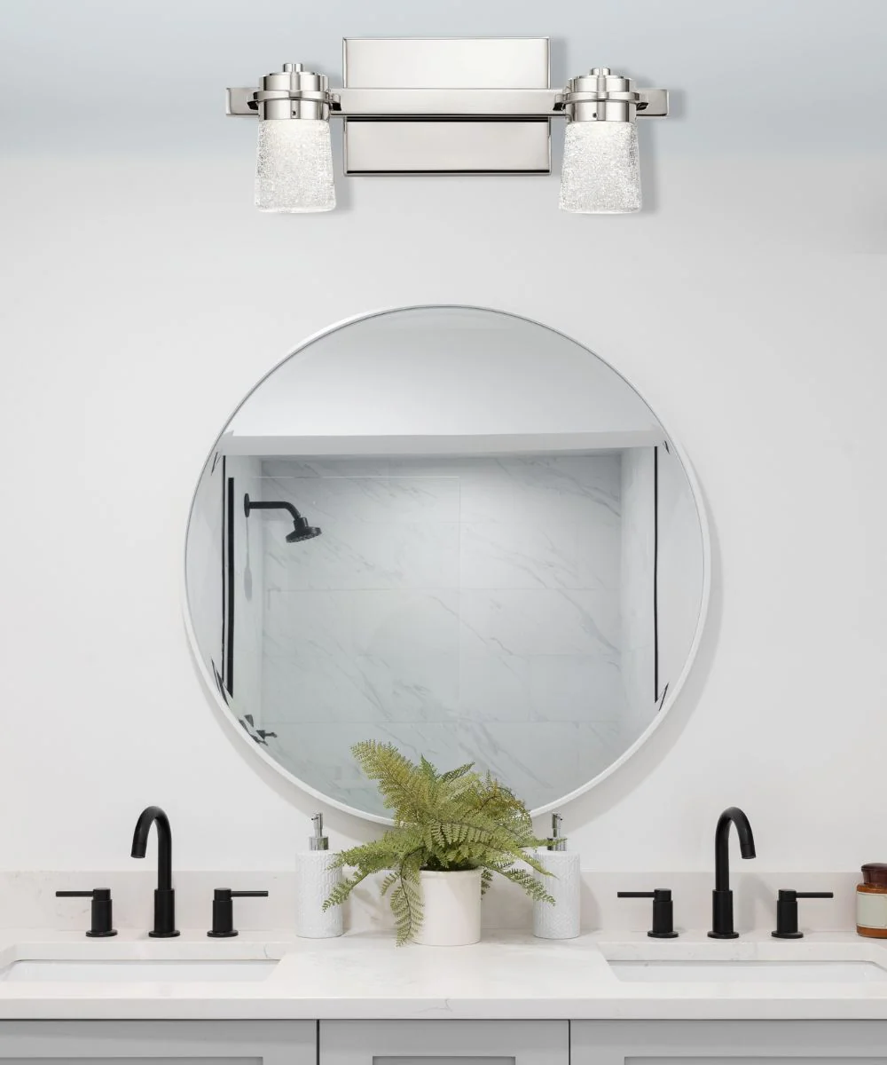 Vada 15"W 2-Light LED Vanity Bath Light, Polished Nickel Finish Clear Bubble Glass Shade by Kichler - Image 2