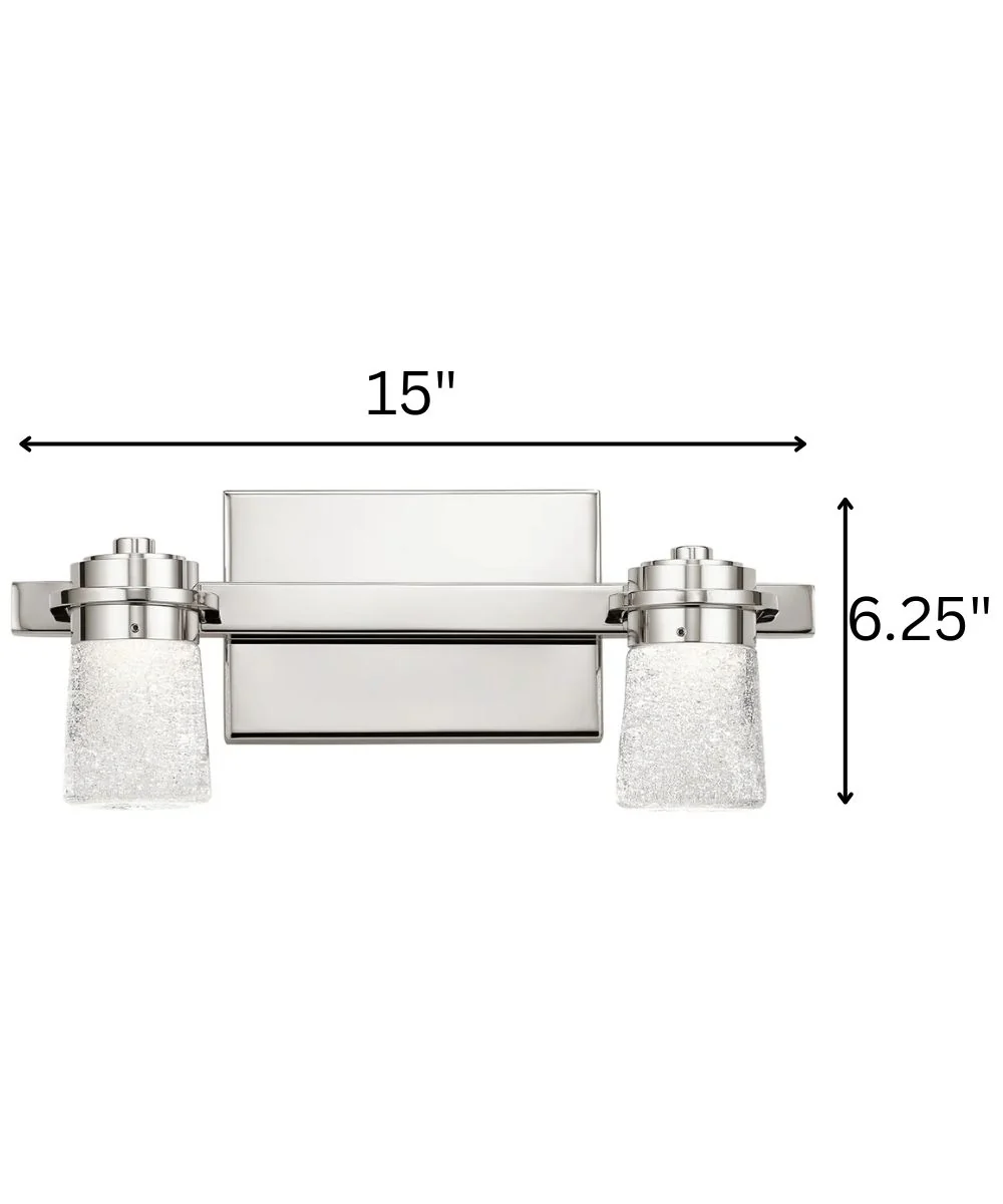 Vada 15"W 2-Light LED Vanity Bath Light, Polished Nickel Finish Clear Bubble Glass Shade by Kichler - Image 3
