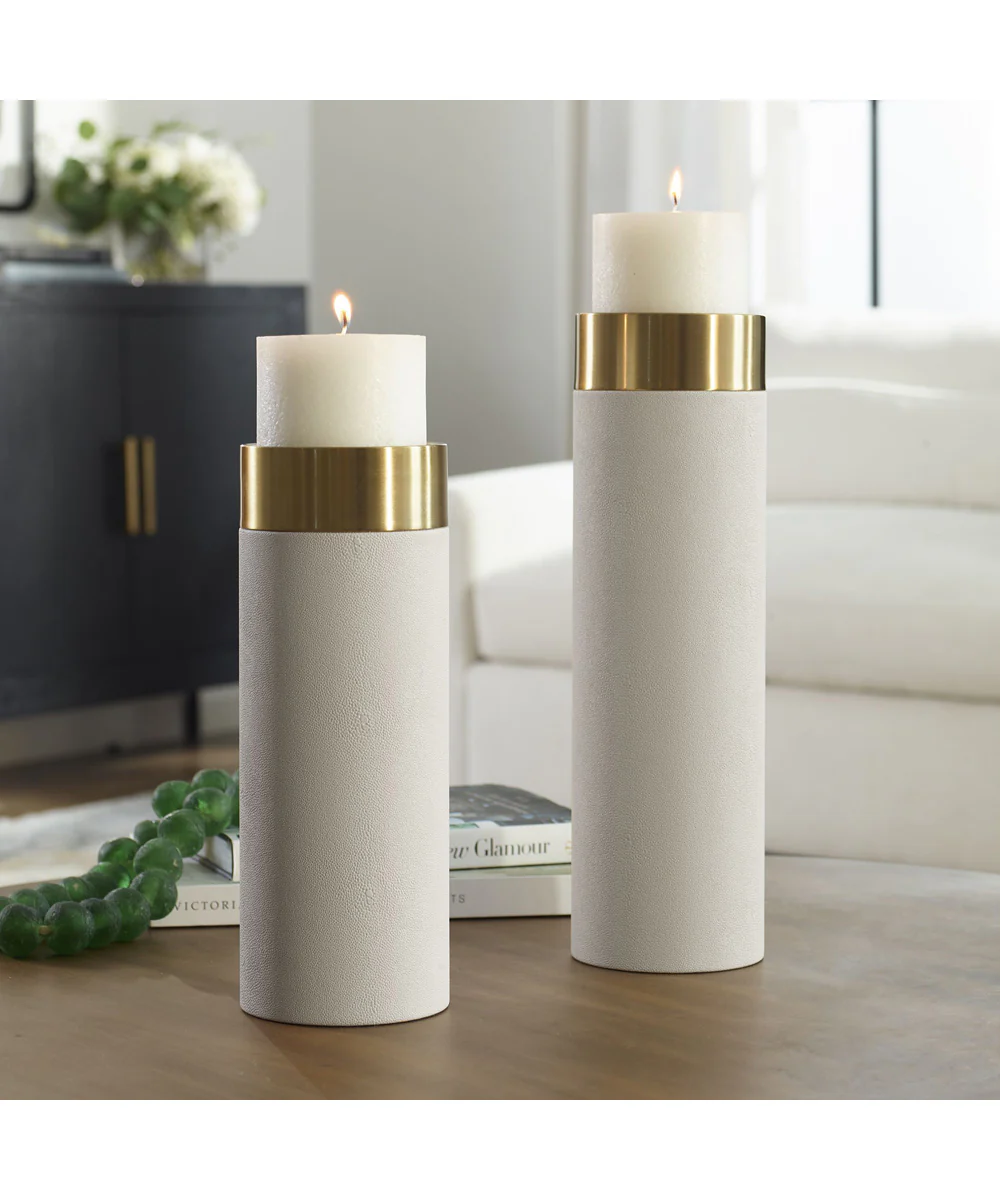Wessex White Pillar Candleholders Set Of 2 - Image 2