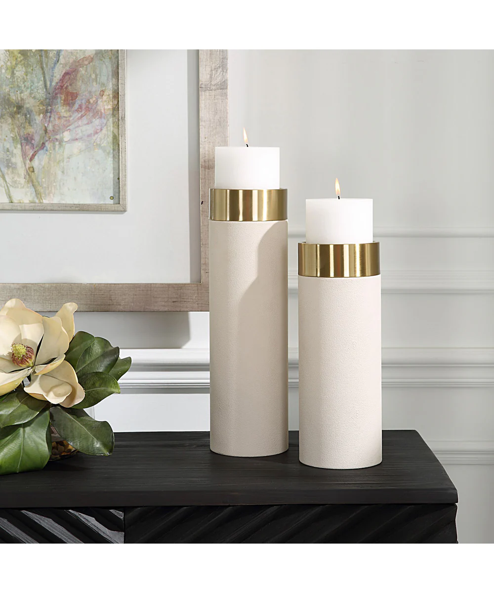 Wessex White Pillar Candleholders Set Of 2 - Image 3