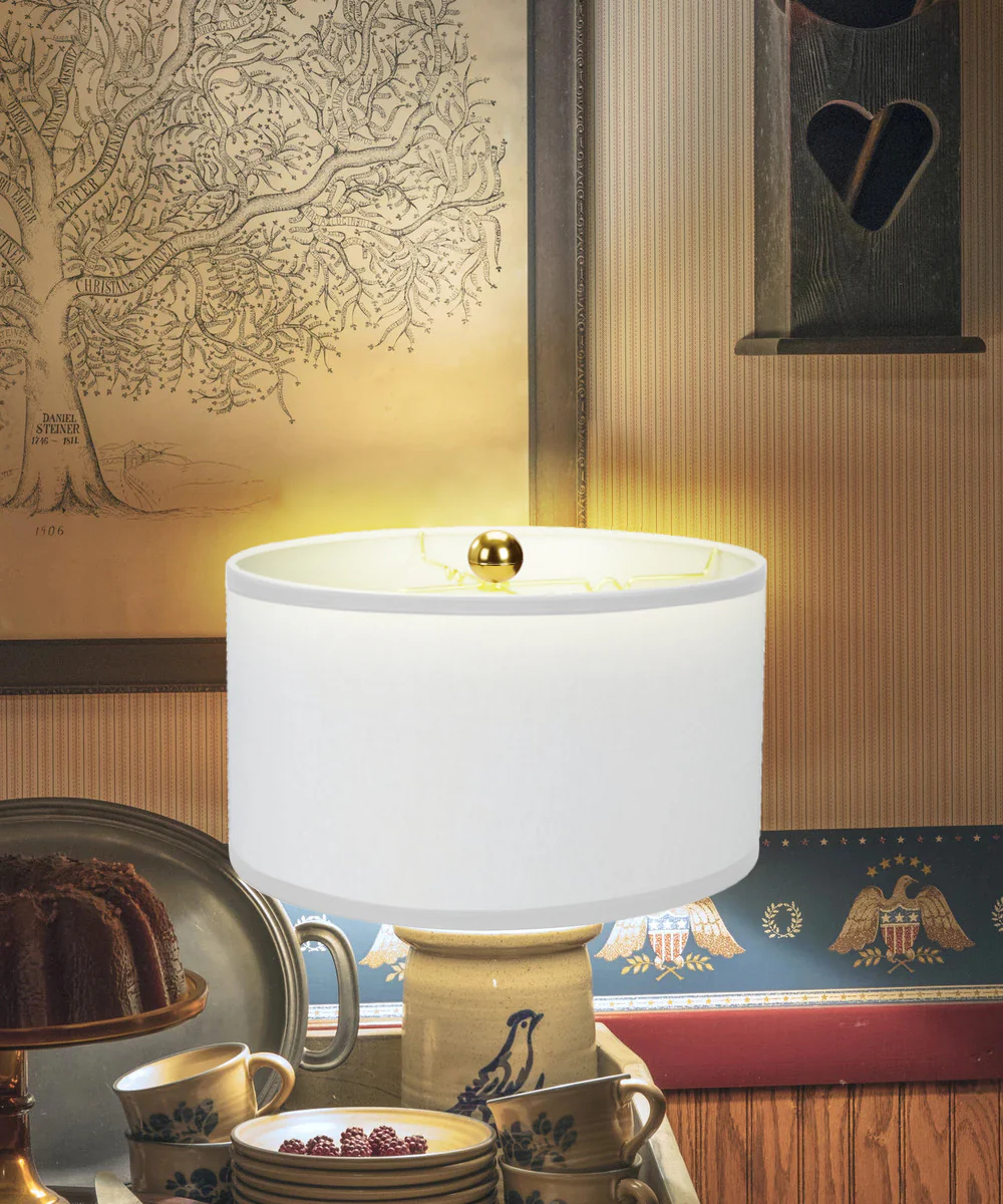 White Linen Shallow Drum Premiere Lampshade 18x18x10 - Image 3