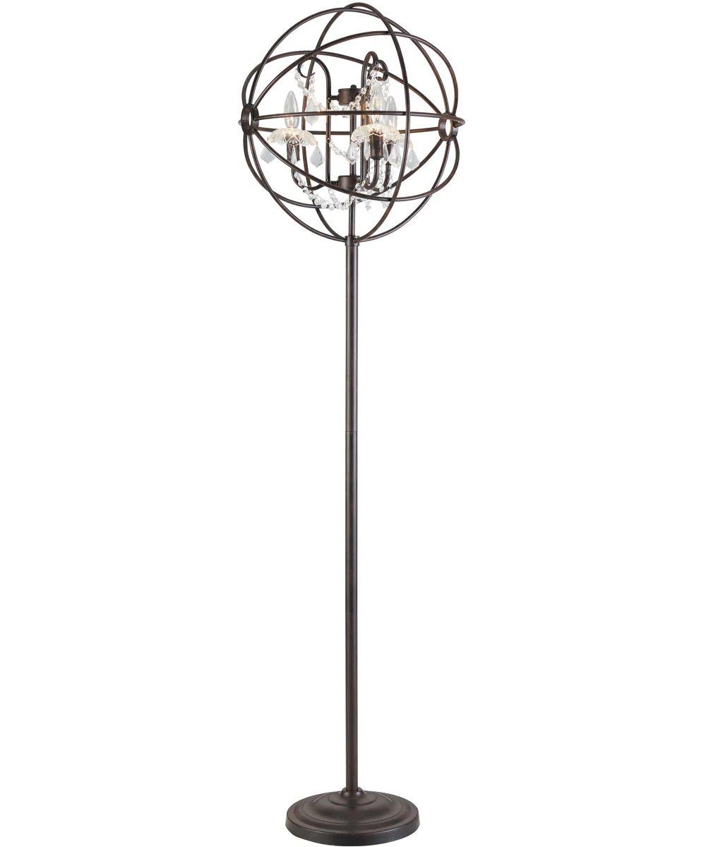 Winona 3-Light Floor Lamp Ant./Brz/Metal Shade/Crystal Deco.