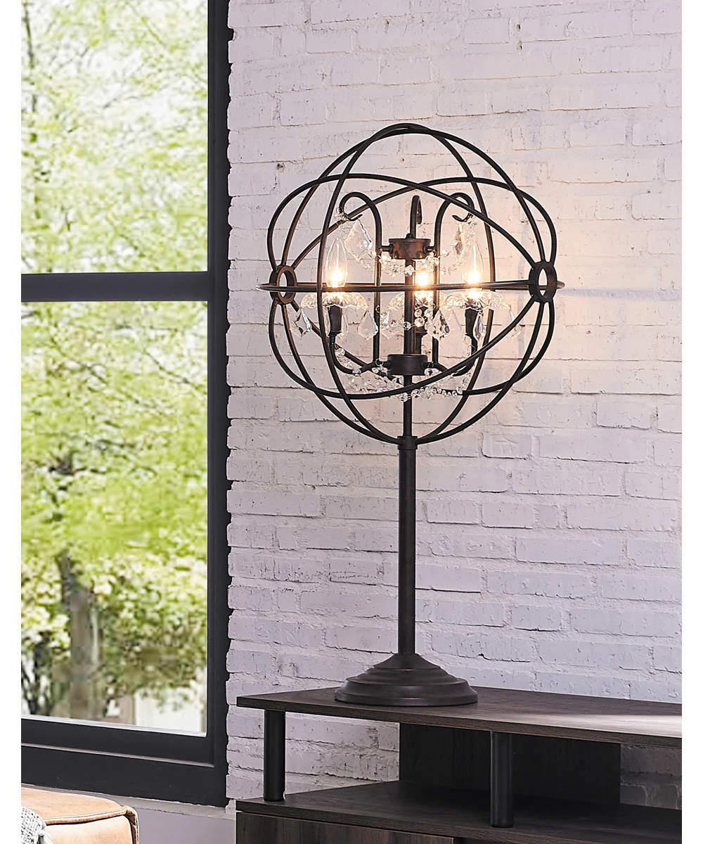 Winona 3-Light Table Lamp Ant./Brz/Metal Shade/Crystal Decorations - Image 3