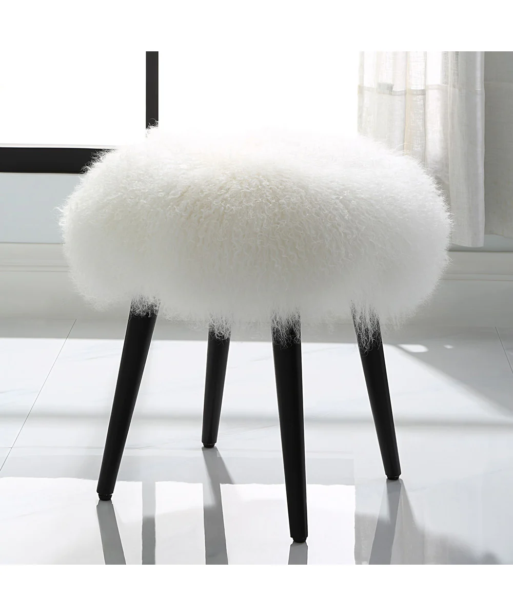 Wooly Sheepskin Accent Stool - Image 2