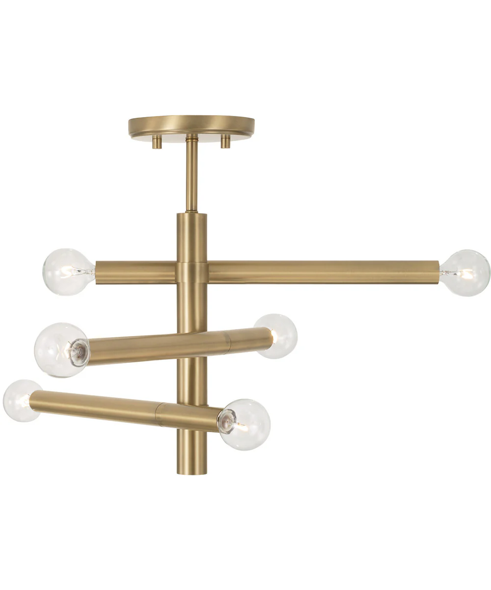 Zane 6-Light Semi-Flush Aged Brass